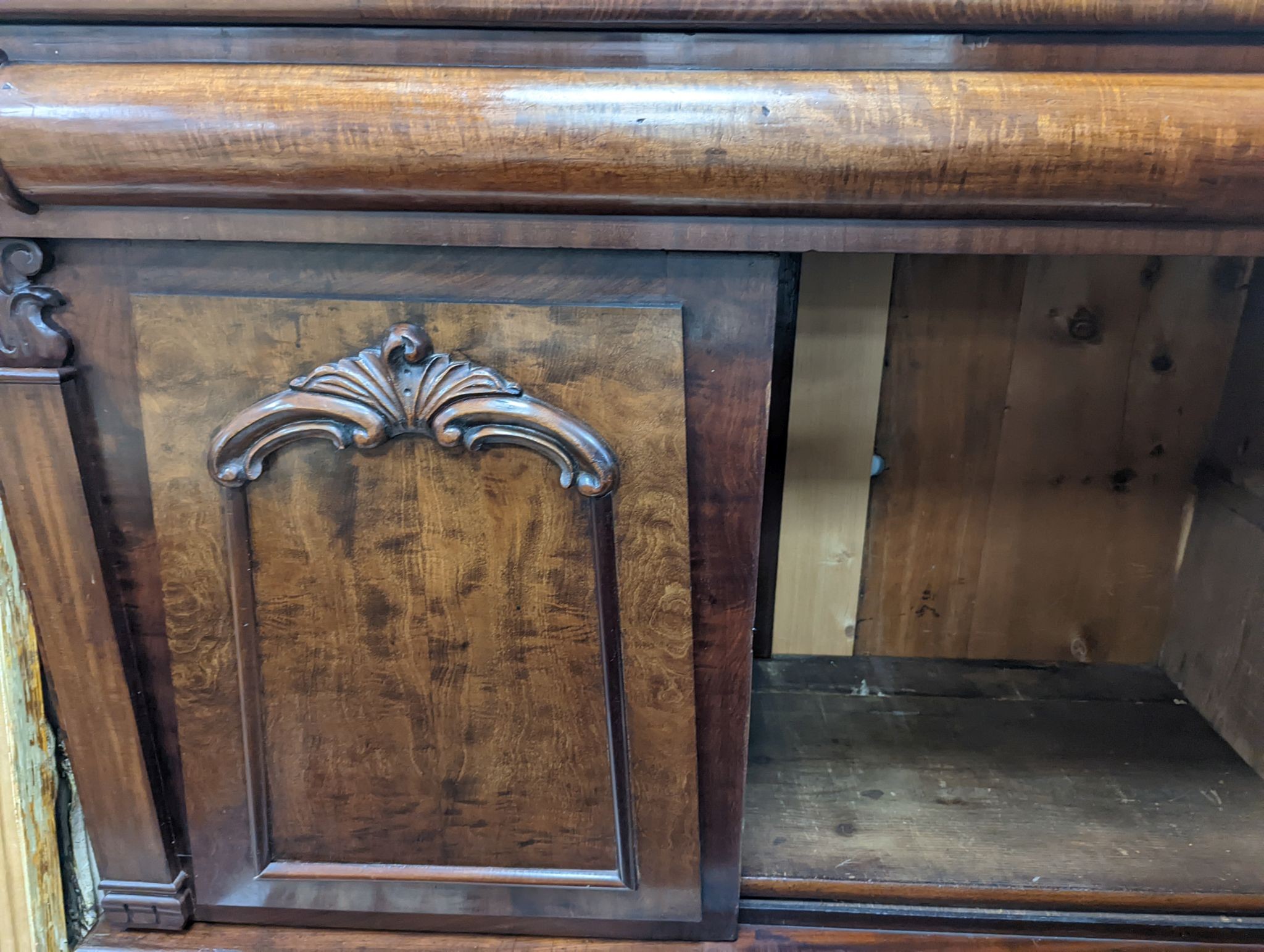 A mid Victorian mahogany bookcase, width 130cm, depth 54cm, height 230cm